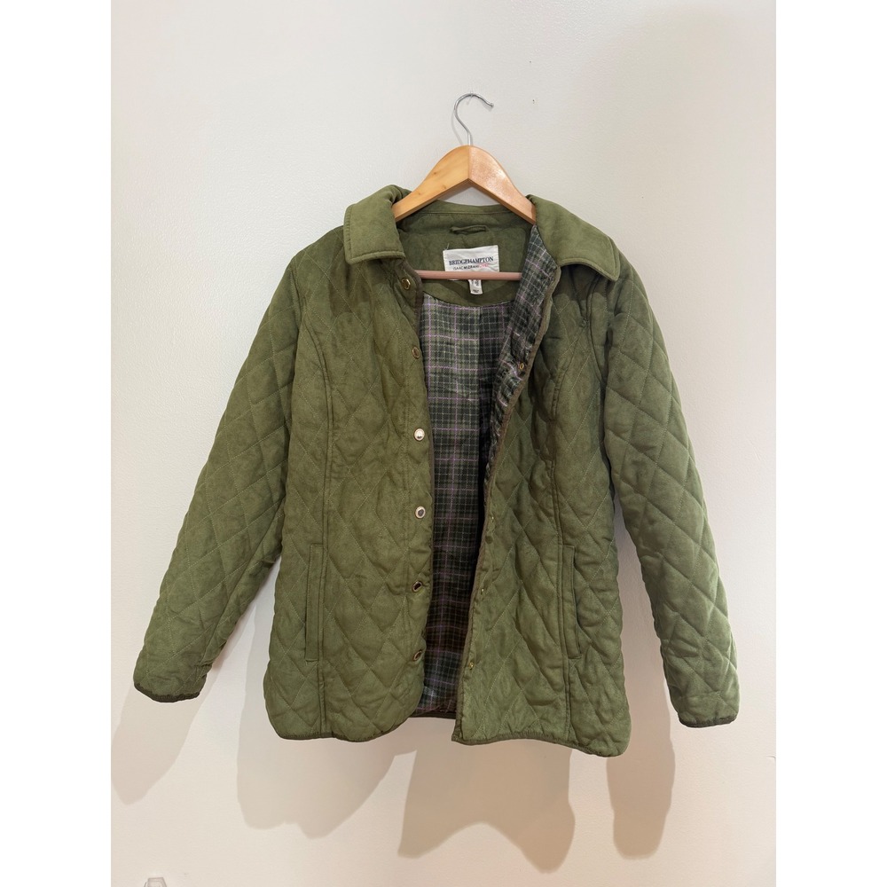 Isaac Mizrahi Bridgehampton Quilted Faux Suede Jacket Olive Green XS